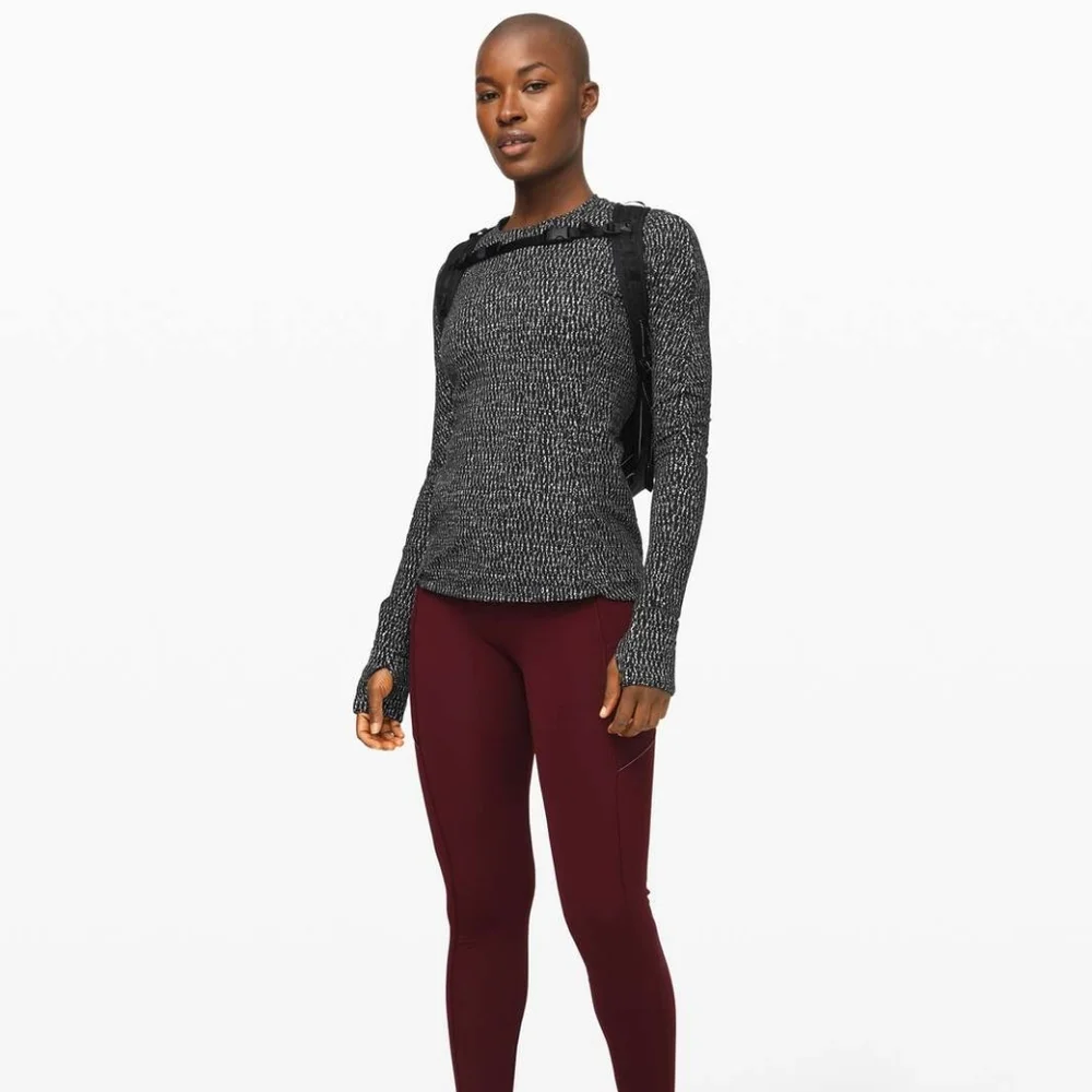 Lululemon Runderful Long Sleeve Knotted Jacquard Black White - Picture 2 of 10